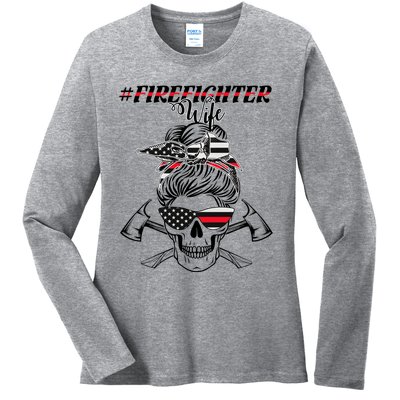 Wo Firefighter Wife Messy Bun Cute Fire Funny Gift Ladies Long Sleeve Shirt