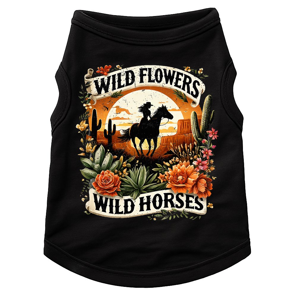 Wild Flowers Wild Horses Southern Cowgirl Riding Horse Doggie Tank