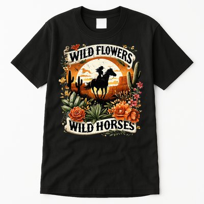 Wild Flowers Wild Horses Southern Cowgirl Riding Horse Tall T-Shirt