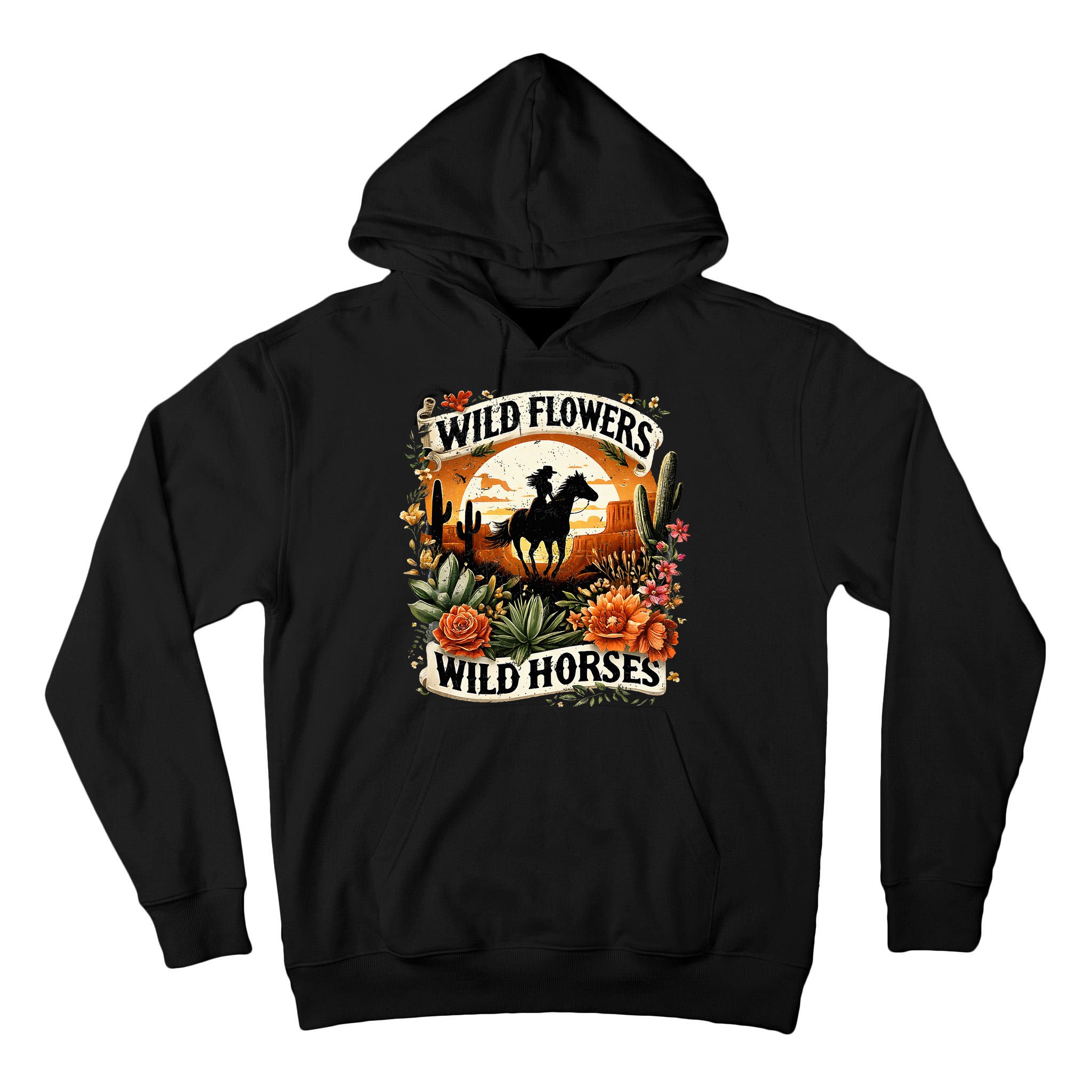 Wild Flowers Wild Horses Southern Cowgirl Riding Horse Tall Hoodie