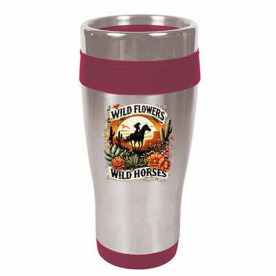 Wild Flowers Wild Horses Southern Cowgirl Riding Horse 16oz Travel Tumbler