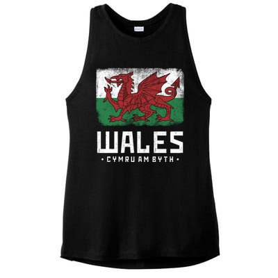 Wales Flag Welsh Dragon Banner Cymru Am Byth Welsh Gift Ladies PosiCharge Tri-Blend Wicking Tank