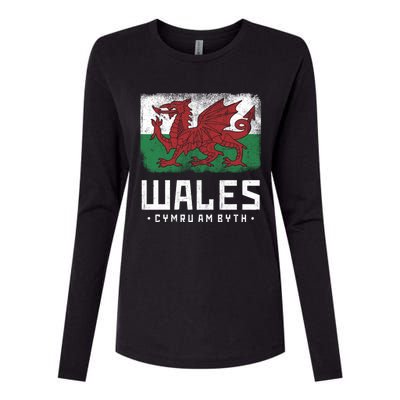 Wales Flag Welsh Dragon Banner Cymru Am Byth Welsh Gift Womens Cotton Relaxed Long Sleeve T-Shirt