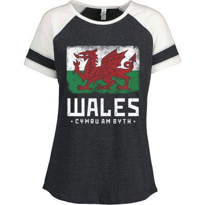 Wales Flag Welsh Dragon Banner Cymru Am Byth Welsh Gift Enza Ladies Jersey Colorblock Tee