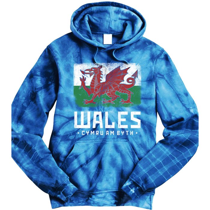 Wales Flag Welsh Dragon Banner Cymru Am Byth Welsh Gift Tie Dye Hoodie