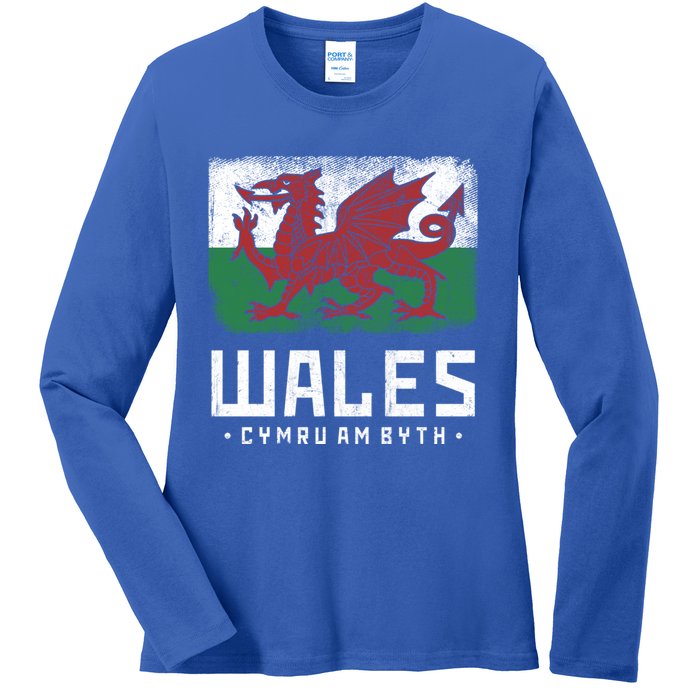 Wales Flag Welsh Dragon Banner Cymru Am Byth Welsh Gift Ladies Long Sleeve Shirt