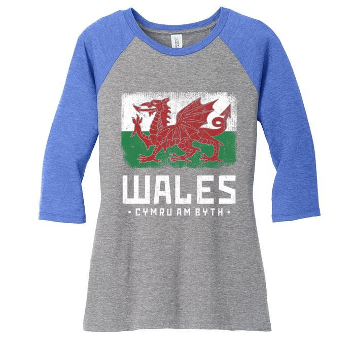 Wales Flag Welsh Dragon Banner Cymru Am Byth Welsh Gift Women's Tri-Blend 3/4-Sleeve Raglan Shirt