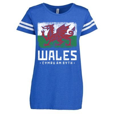 Wales Flag Welsh Dragon Banner Cymru Am Byth Welsh Gift Enza Ladies Jersey Football T-Shirt