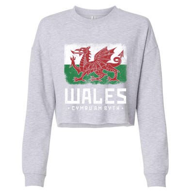 Wales Flag Welsh Dragon Banner Cymru Am Byth Welsh Gift Cropped Pullover Crew