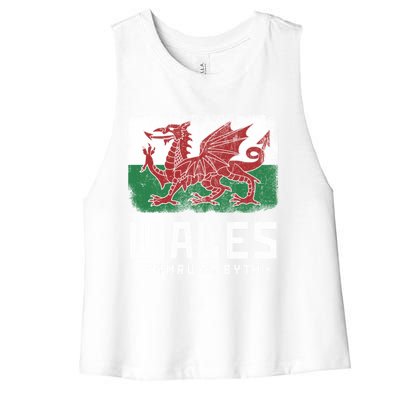 Wales Flag Welsh Dragon Banner Cymru Am Byth Welsh Gift Women's Racerback Cropped Tank