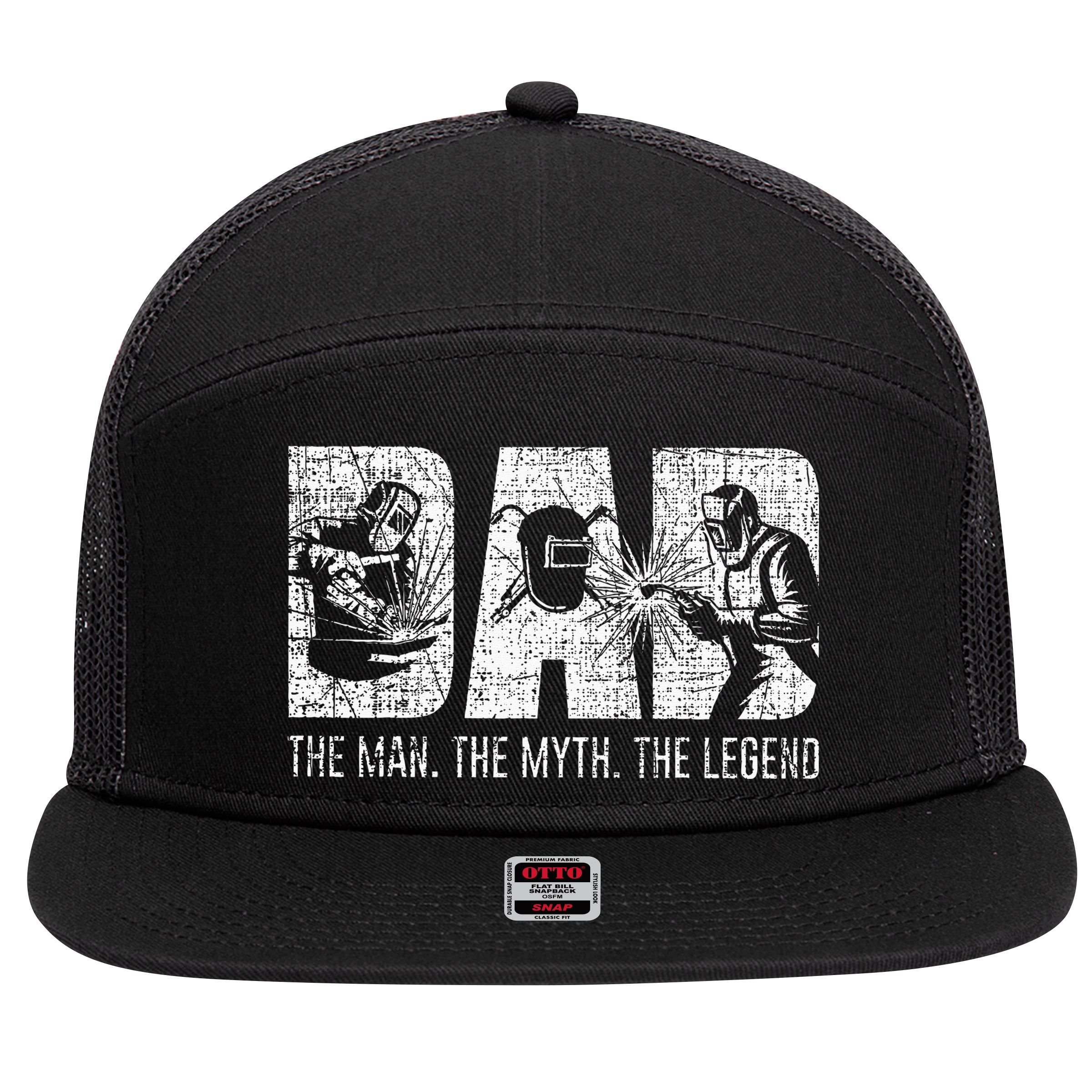 Welder Funny Welding Dad Man Myth Legend Father 7 Panel Mesh Trucker Snapback Hat