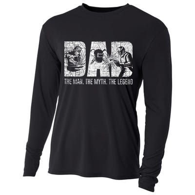 Welder Funny Welding Dad Man Myth Legend Father Cooling Performance Long Sleeve Crew