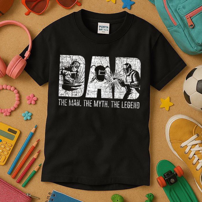 Welder Funny Welding Dad Man Myth Legend Father Kids T-Shirt