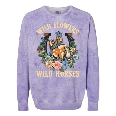 Wild Flowers Wild Horses Cowgirl Colorblast Crewneck Sweatshirt