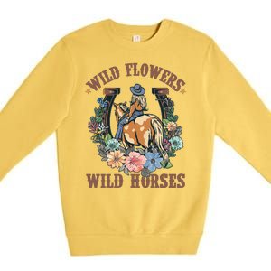 Wild Flowers Wild Horses Cowgirl Premium Crewneck Sweatshirt