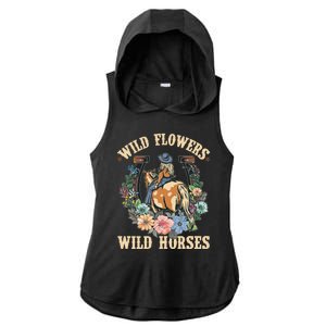 Wild Flowers Wild Horses Cowgirl Ladies PosiCharge Tri-Blend Wicking Draft Hoodie Tank