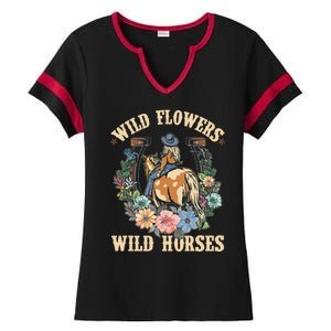 Wild Flowers Wild Horses Cowgirl Ladies Halftime Notch Neck Tee