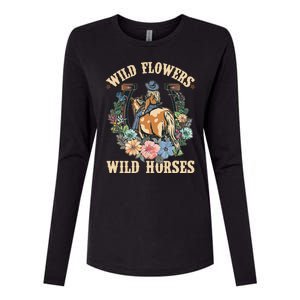 Wild Flowers Wild Horses Cowgirl Womens Cotton Relaxed Long Sleeve T-Shirt