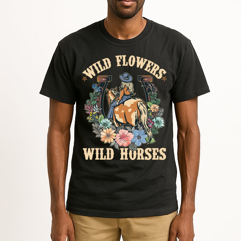Wild Flowers Wild Horses Cowgirl Tall T-Shirt