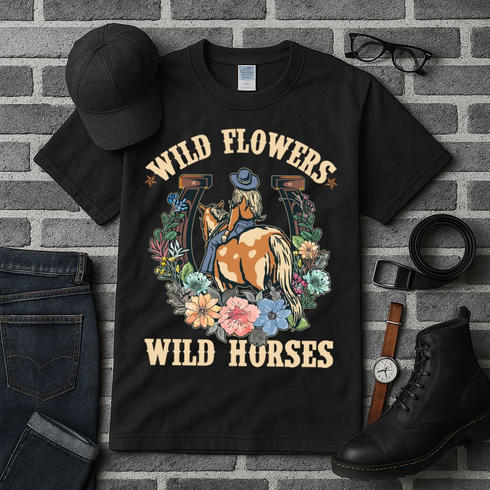 Wild Flowers Wild Horses Cowgirl Tall T-Shirt