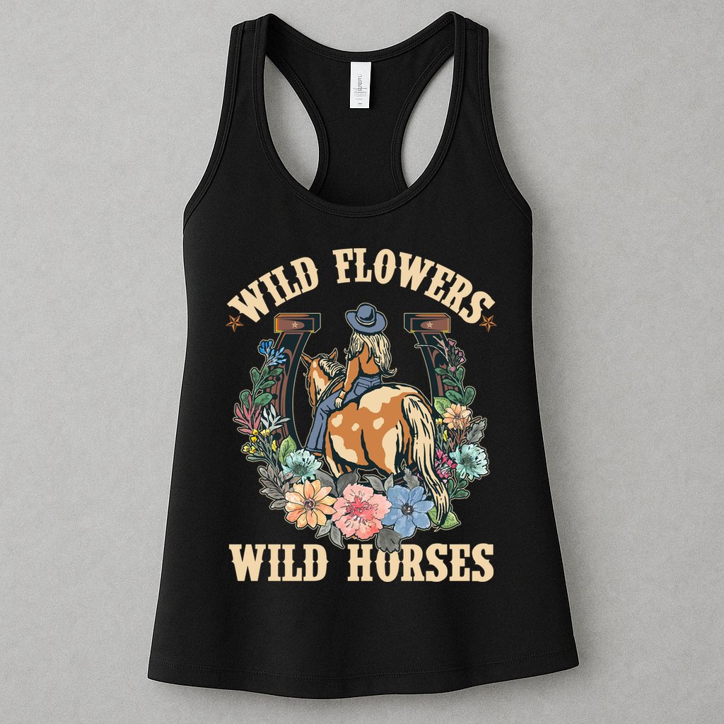 Wild Flowers Wild Horses Cowgirl Womens Tank Top