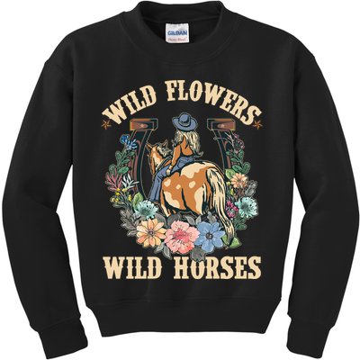Wild Flowers Wild Horses Cowgirl Kids Sweatshirt