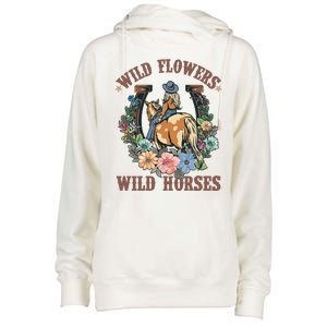 Wild Flowers Wild Horses Cowgirl Womens Funnel Neck Pullover Hood