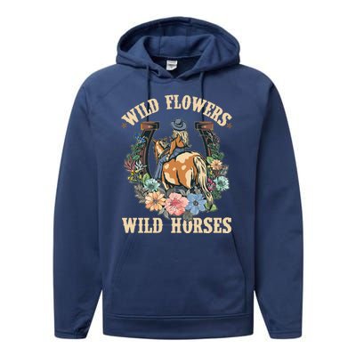 Wild Flowers Wild Horses Cowgirl Performance Fleece Hoodie