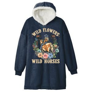 Wild Flowers Wild Horses Cowgirl Hooded Wearable Blanket