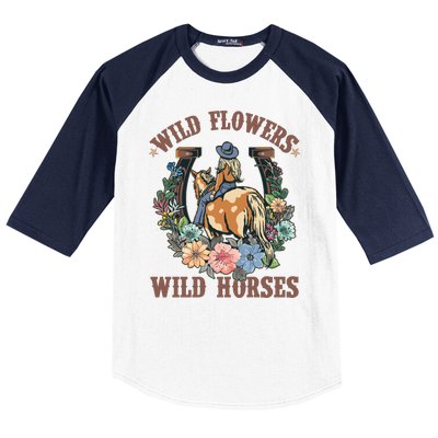 Wild Flowers Wild Horses Cowgirl Baseball Sleeve Shirt