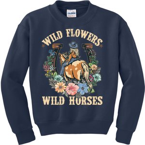 Wild Flowers Wild Horses Cowgirl Kids Sweatshirt