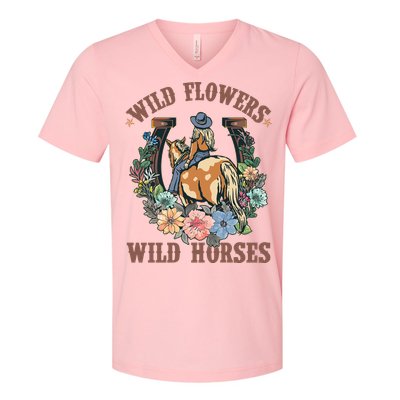Wild Flowers Wild Horses Cowgirl V-Neck T-Shirt