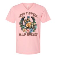 Wild Flowers Wild Horses Cowgirl V-Neck T-Shirt