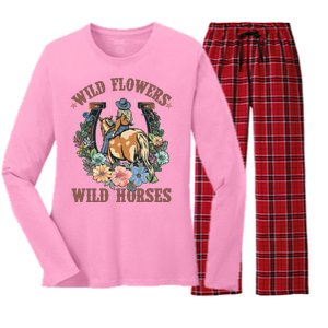 Wild Flowers Wild Horses Cowgirl Women's Long Sleeve Flannel Pajama Set 