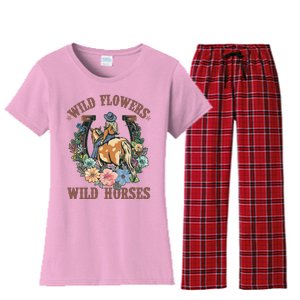 Wild Flowers Wild Horses Cowgirl Women's Flannel Pajama Set