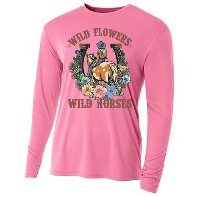 Wild Flowers Wild Horses Cowgirl Cooling Performance Long Sleeve Crew