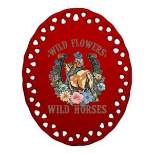 Wild Flowers Wild Horses Cowgirl Ceramic Oval Ornament