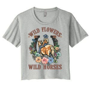 Wild Flowers Wild Horses Cowgirl Women's Crop Top Tee