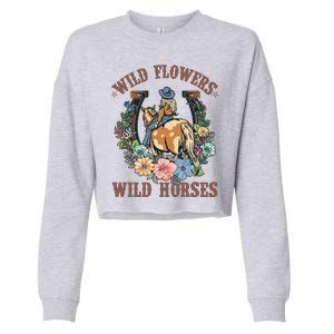 Wild Flowers Wild Horses Cowgirl Cropped Pullover Crew