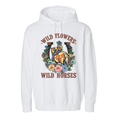 Wild Flowers Wild Horses Cowgirl Garment-Dyed Fleece Hoodie