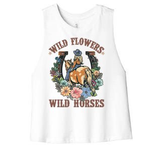 Wild Flowers Wild Horses Cowgirl Women's Racerback Cropped Tank