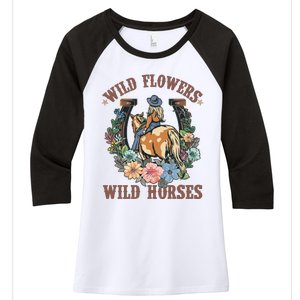 Wild Flowers Wild Horses Cowgirl Women's Tri-Blend 3/4-Sleeve Raglan Shirt