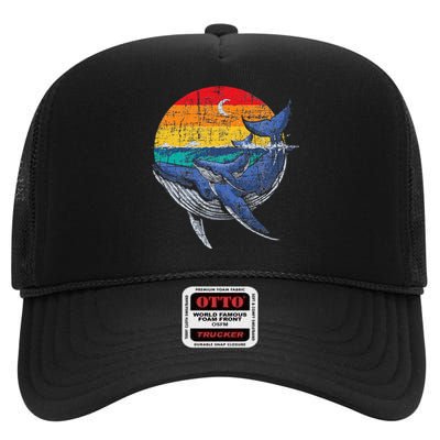 Whale Family Whale Lover Whales Aquarist Marine Biologist High Crown Mesh Back Trucker Hat