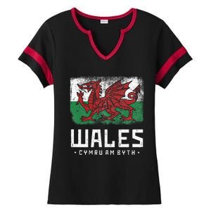 Wales Flag Welsh Dragon Banner Cymru Am Byth Welshman Ladies Halftime Notch Neck Tee