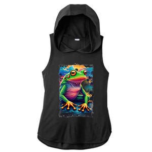 Watercolor Frog Ladies PosiCharge Tri-Blend Wicking Draft Hoodie Tank