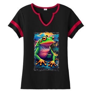 Watercolor Frog Ladies Halftime Notch Neck Tee