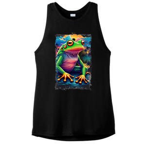 Watercolor Frog Ladies PosiCharge Tri-Blend Wicking Tank