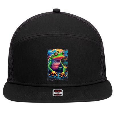 Watercolor Frog 7 Panel Mesh Trucker Snapback Hat