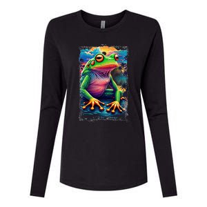 Watercolor Frog Womens Cotton Relaxed Long Sleeve T-Shirt