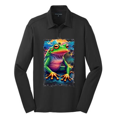 Watercolor Frog Silk Touch Performance Long Sleeve Polo